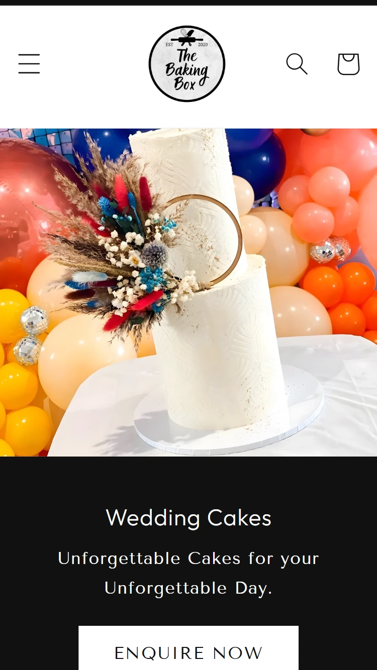 The Baking Box wedding cake enquiries on mobile