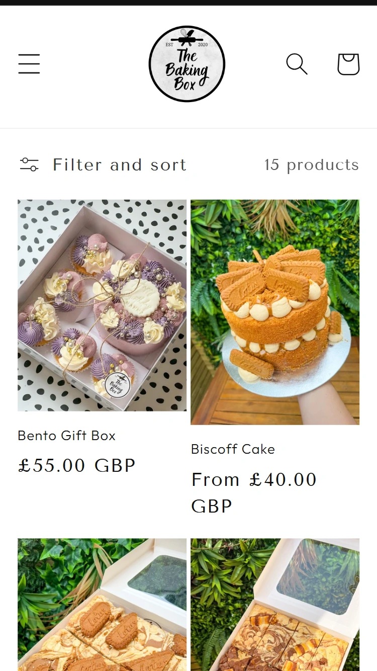 The Baking Box product store on mobile