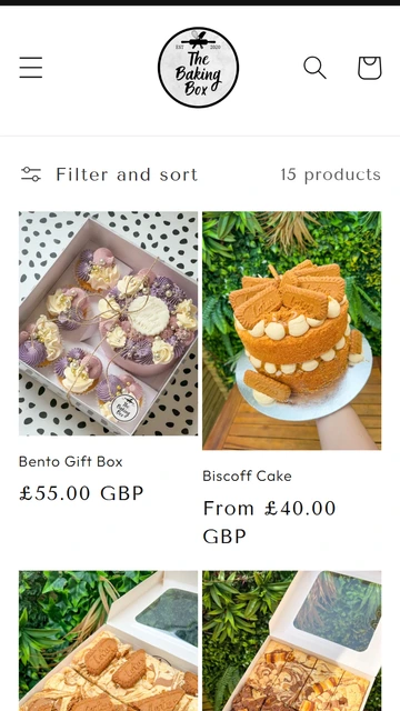 The Baking Box online shop on mobile