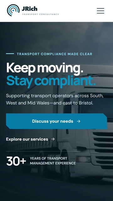 JRich Consultancy homepage on mobile