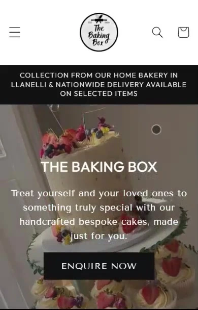 The Baking Box website, mobile